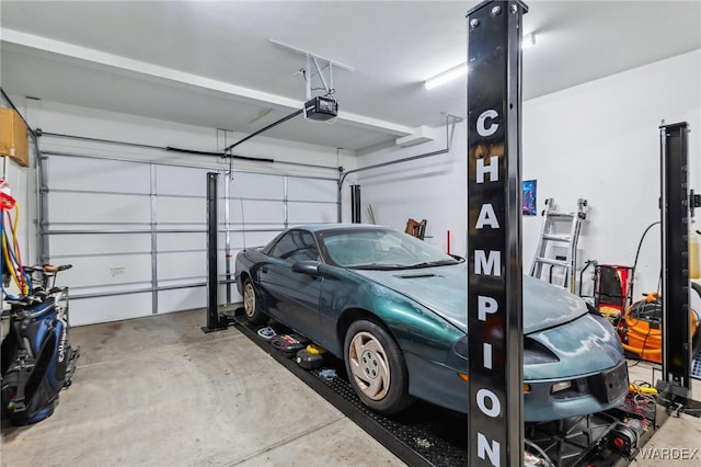 garage with a garage door opener