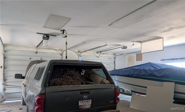 garage with a garage door opener