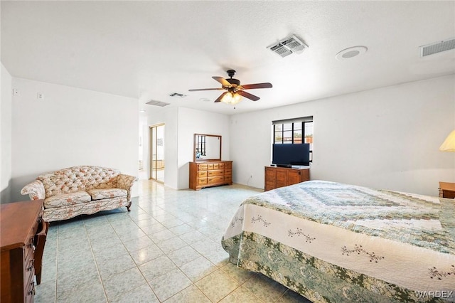 4393 S Colorado Rd, Fort Mohave, AZ 86426 - bedroom with ceiling fan, visible vents, and light tile patterned floors