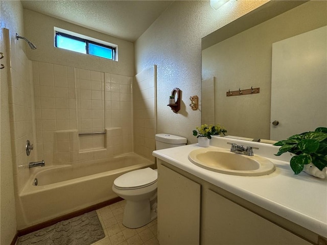 1189 Juanita Ln, Bullhead City, AZ 86442 - full bathroom with vanity, a textured wall, bathing tub / shower combination, and a textured ceiling
