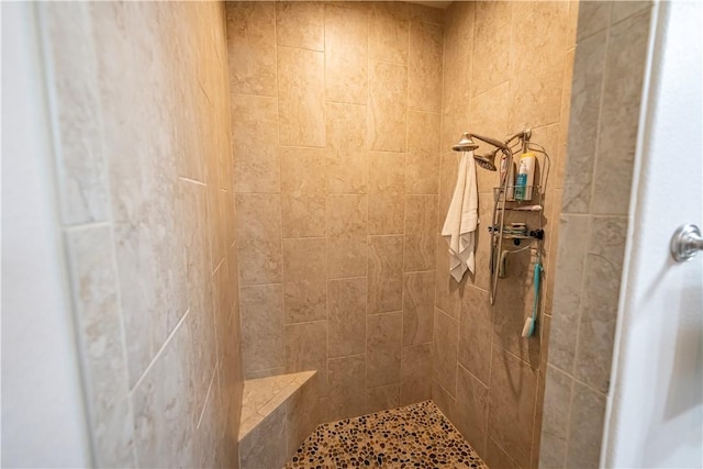 bathroom with a tile shower