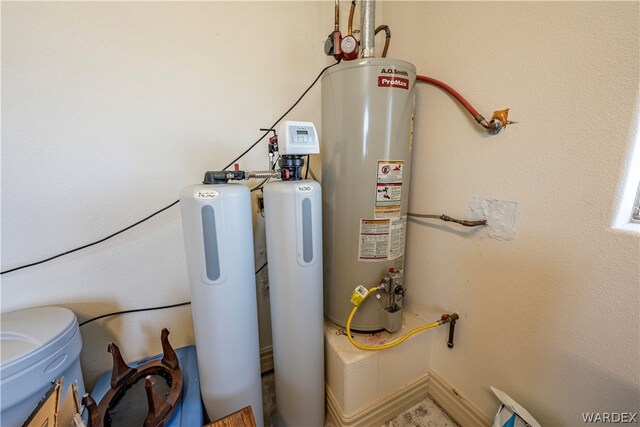 utility room with gas water heater