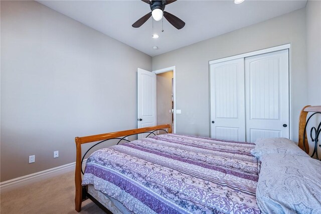 10726 S Shimmering Way, Mohave Valley, AZ 86440 - carpeted bedroom featuring a closet, ceiling fan, and recessed lighting