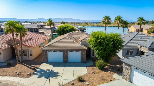 10726 S Shimmering Way, Mohave Valley, AZ 86440 - aerial perspective of suburban area featuring a water and mountain view