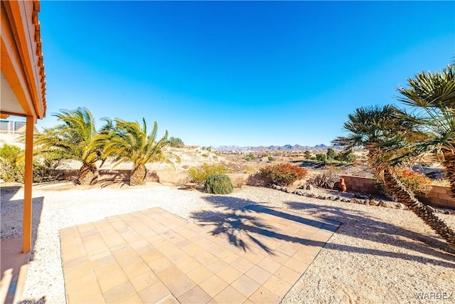 view of patio with a mountain view