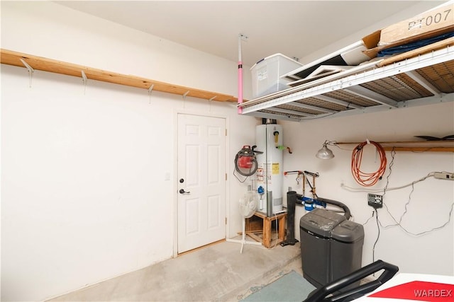 garage featuring water heater