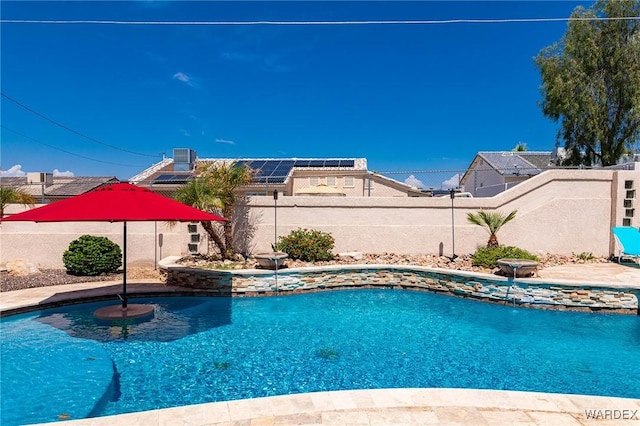 view of swimming pool featuring a fenced backyard and a fenced in pool