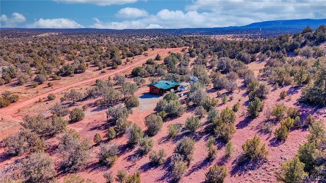 aerial view with a mountain view and a view of trees