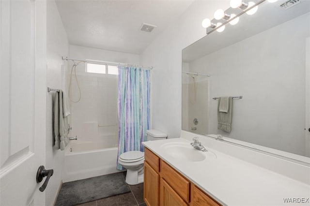 4804 S Baronsgate Way, Fort Mohave, AZ 86426 - bathroom featuring visible vents, toilet, shower / bathtub combination with curtain, and vanity