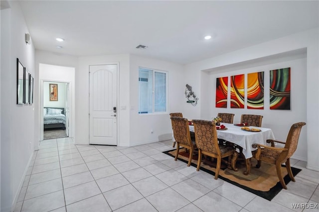 dining room with recessed lighting, visible vents, baseboards, and light tile patterned floors