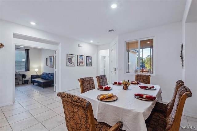 dining room featuring recessed lighting, visible vents, and light tile patterned floors