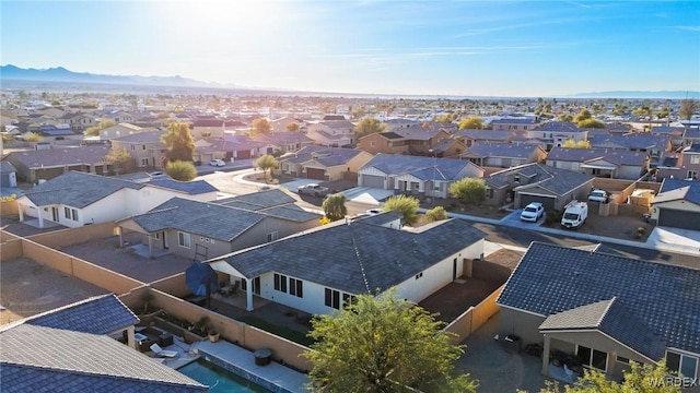 bird's eye view featuring a residential view and a mountain view