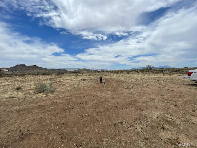 view of yard with a rural view and a mountain view