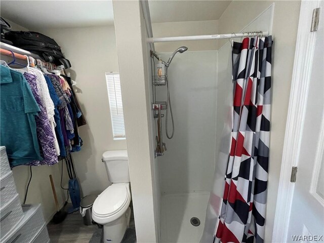 bathroom with toilet and a stall shower