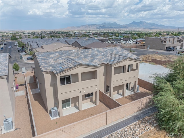 aerial view with a mountain view and a residential view