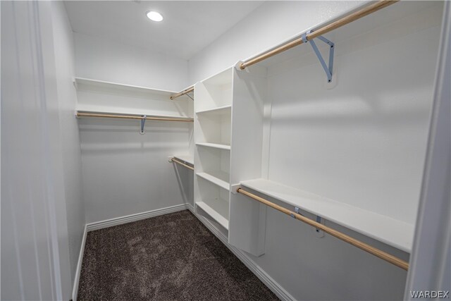 spacious closet featuring dark carpet