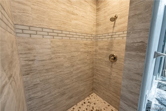 interior details featuring a tile shower