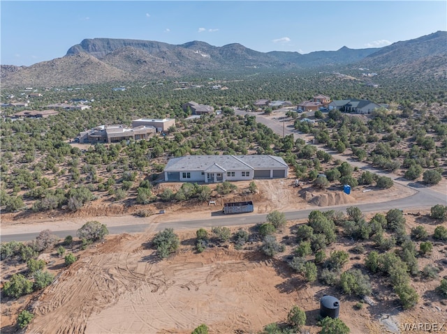 drone / aerial view featuring a mountain view