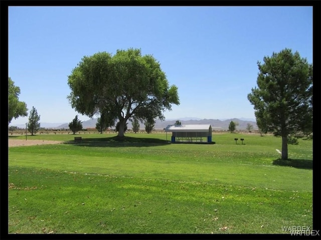 view of property's community with a yard and a mountain view