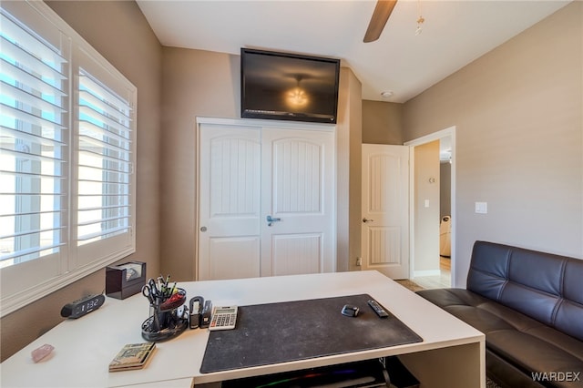 office area featuring ceiling fan