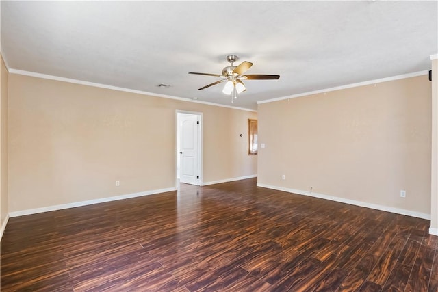 3741 June St, Bullhead City, AZ 86442 - empty room featuring dark wood-style flooring, a ceiling fan, baseboards, and ornamental molding