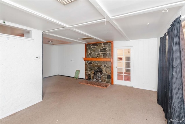 unfurnished living room with a fireplace