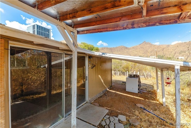 view of patio with a mountain view