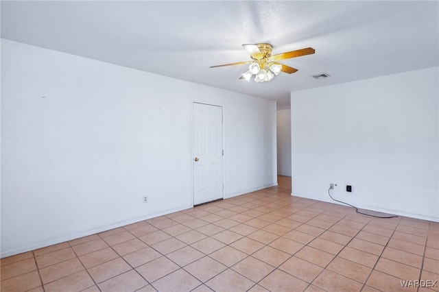 empty room with visible vents and a ceiling fan