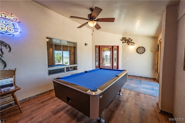 game room featuring dark wood-style floors, a healthy amount of sunlight, and billiards