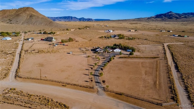 bird's eye view featuring view of desert, a rural view, and a mountain view