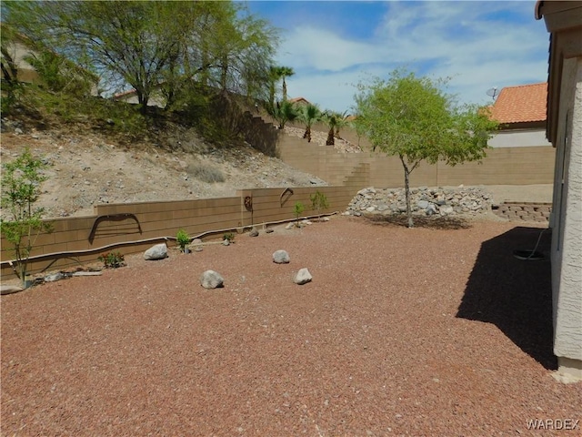 view of yard with a fenced backyard