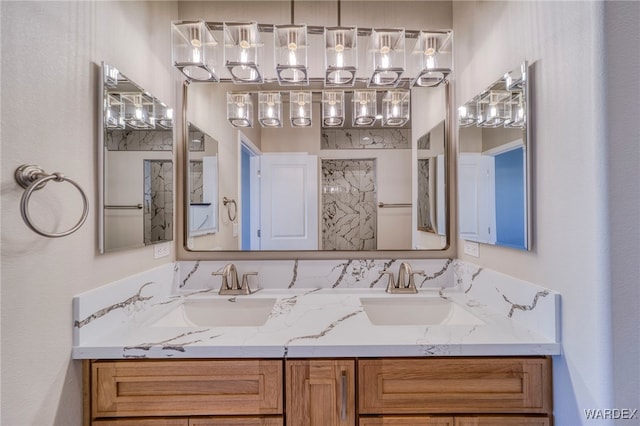 full bathroom featuring walk in shower, a sink, and double vanity