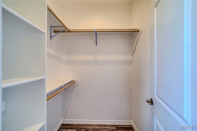 walk in closet featuring dark wood finished floors