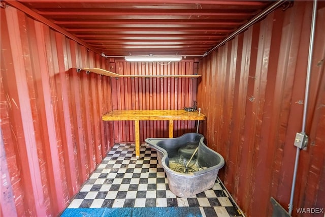 view of sauna / steam room with tile patterned floors