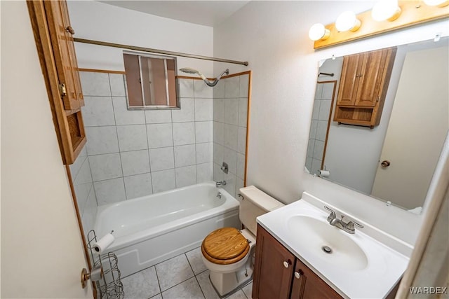 full bath with tile patterned flooring, vanity, toilet, and bathing tub / shower combination