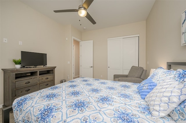 bedroom featuring a closet and ceiling fan