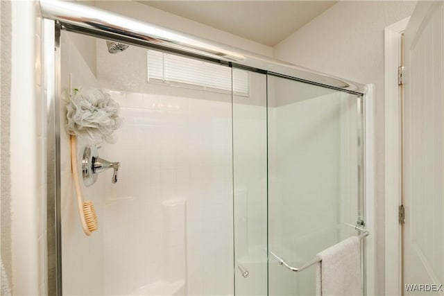 bathroom with a shower stall