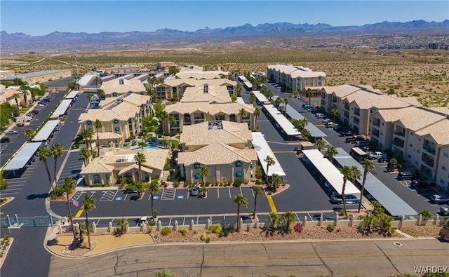 aerial view featuring a residential view and a mountain view