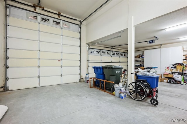 garage with a garage door opener