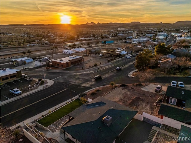 drone / aerial view featuring a mountain view