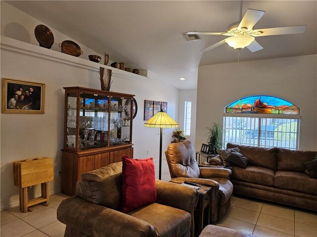 2084 E Crystal Dr, Fort Mohave, AZ 86426 - living room featuring light tile patterned floors, healthy amount of natural light, a ceiling fan, and recessed lighting