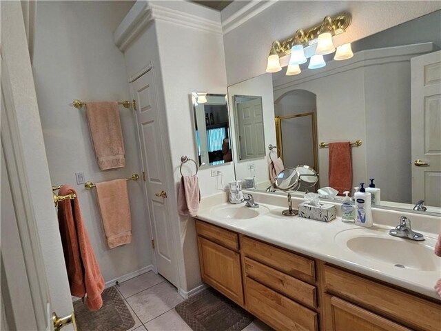2084 E Crystal Dr, Fort Mohave, AZ 86426 - bathroom featuring a shower stall, tile patterned floors, and double vanity