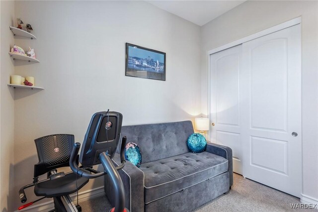 living area with light colored carpet