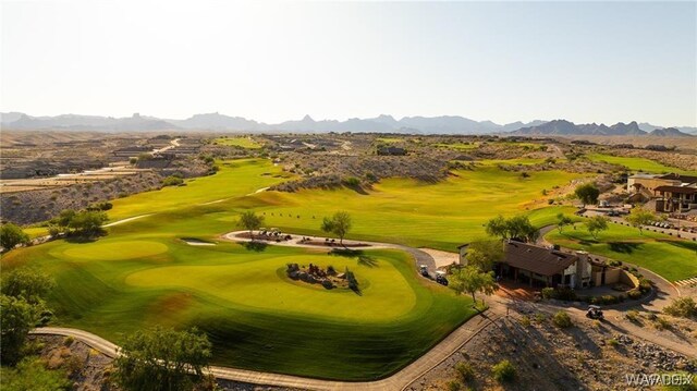 birds eye view of property featuring a mountain view and golf course view