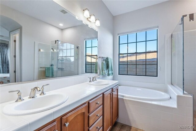 full bath featuring plenty of natural light, visible vents, and a sink