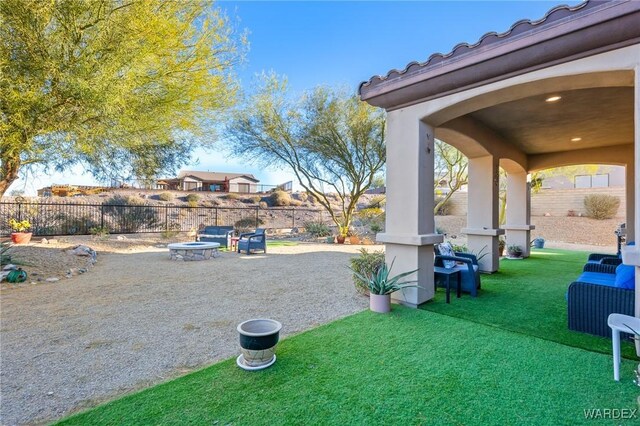 view of yard featuring a patio and a fenced backyard