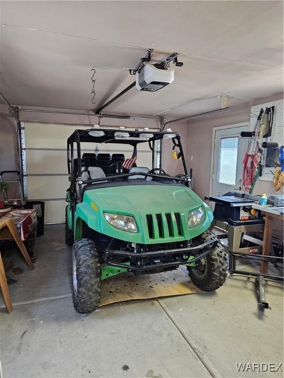 garage with a garage door opener