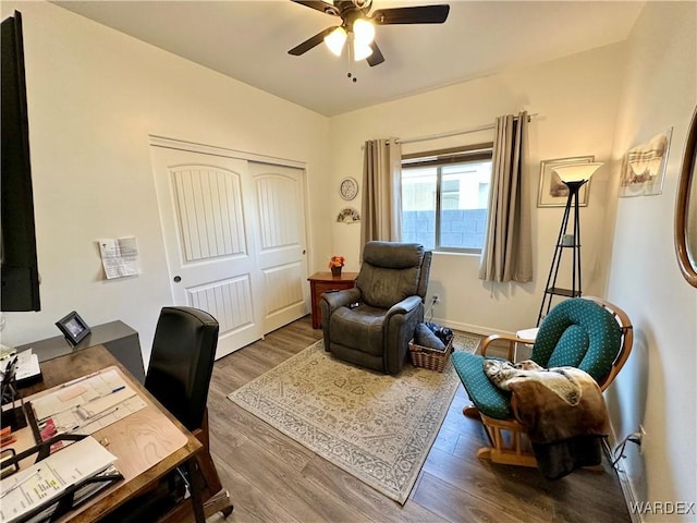 office with ceiling fan and wood finished floors