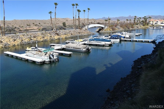 dock area with a water and mountain view