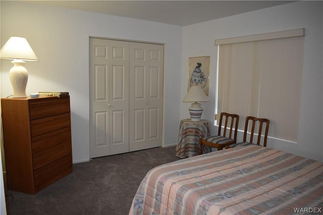 bedroom featuring dark colored carpet